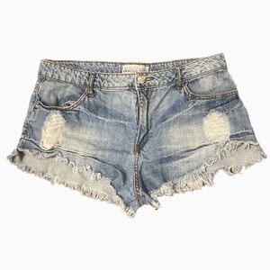 Almost Famous Jean Shorts Distressed Ripped Light Blue 2 inch Inseam Juniors 13
